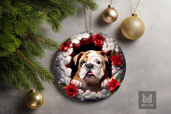 3D Bulldog Xmas Ornament Graphics for Crafts
