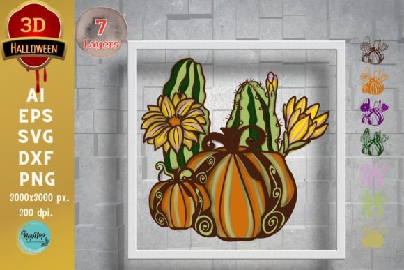 3D Cactus and Pumpkin Laser Cutting Autumn Amp