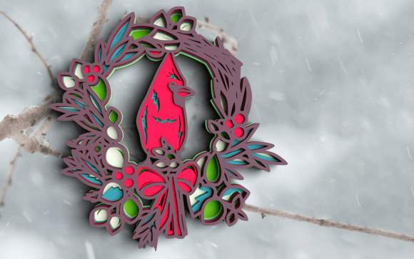 3D Cardinal Christmas Wreath SVG DXF for Laser Cutting in Winter Amp Projects