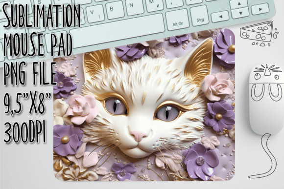 3D Cat Blooms Mouse Pad Graphics for Crafts