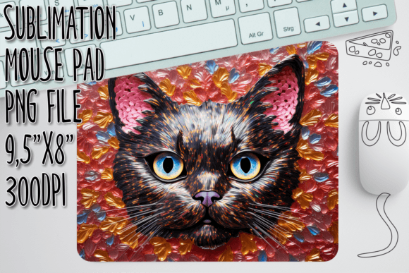 3D Cat with Flowers Mouse Mat Graphics and Crafts