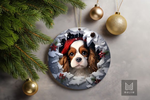 3D Cavalier King Dog Xmas Ornament Graphics for Crafts