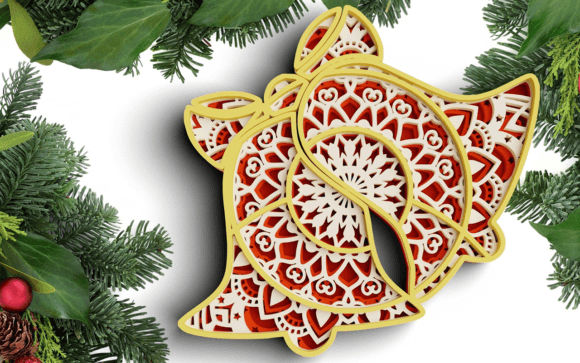 3D Christmas SVG DXF 4 Layer Bell for Laser Cutting in Winter Amp Projects
