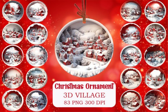 3D Christmas Village Ornament Graphics for Crafts