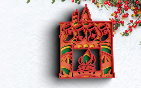 3D Fireplace Christmas SVG DXF 4 Layers: A Festive Laser Cutting Asset for Winter Amp Projects
