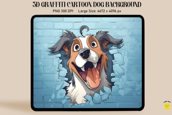 3D Graffiti Happy Collie Dog Graphics and Backgrounds