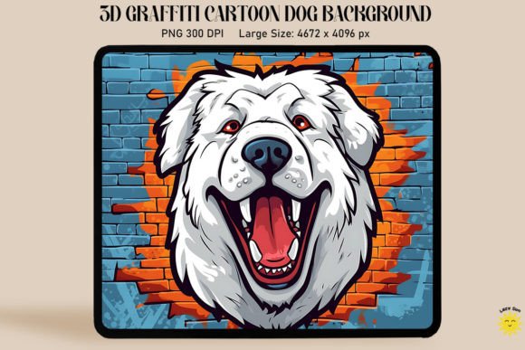 3D Graffiti Happy Great Pyrenean Dog Graphics and Backgrounds