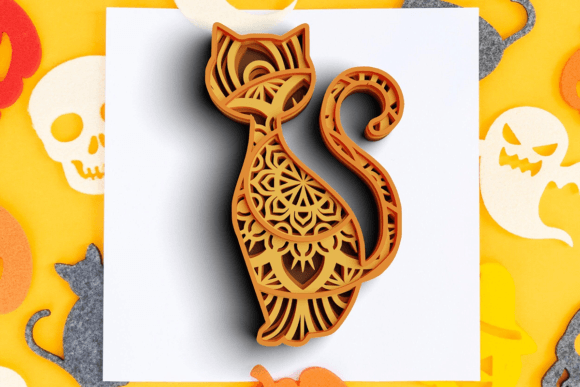 3D Halloween Cat Mandala SVG for Laser Cutting & Autumn Amp