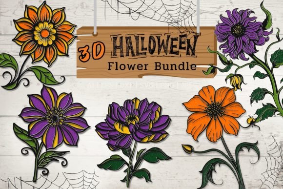 3D Halloween Flower Bundle for Laser Cutting & Autumn Amp