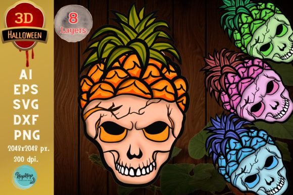 3D Halloween Fruit Skull Pineapple Laser Cutting Autumn Amp