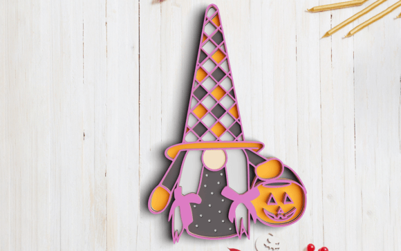 3D Halloween Gnome SVG DXF 5 Layers for Laser Cutting and Autumn Amp