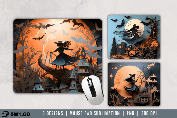 3D Paper Art Witch Mouse Pad