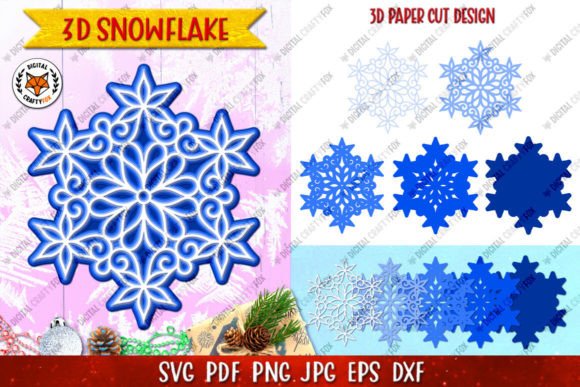 3D Snowflake Christmas Paper Cut for Laser Cutting and Winter Amp