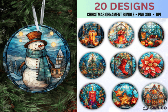 3D Stained Glass Christmas Ornament PNG Graphics and Crafts