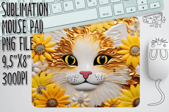 Cat in 3D Garden Mouse Pad Graphics for Crafts
