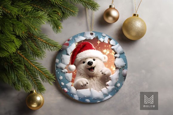Cute Bear 3D Christmas Ornament Clipart Graphics