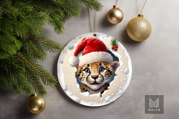 Cute Cheetah 3D Christmas Ornament Graphics for Crafts and Content
