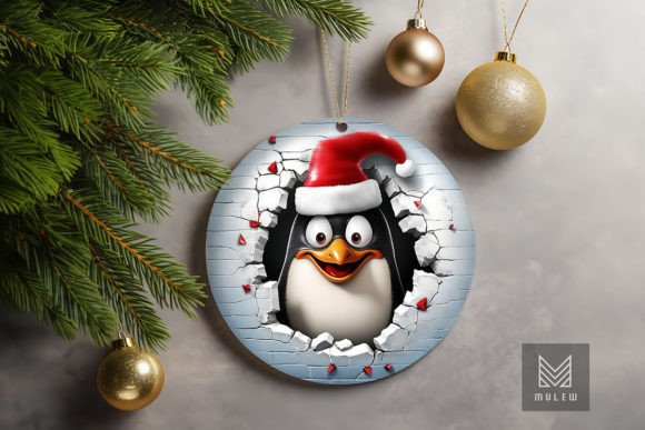 Cute Penguin 3D Christmas Ornament Graphics for Crafts