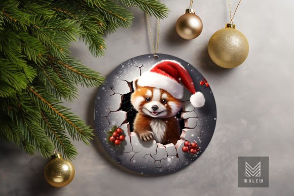 Cute Red Panda 3D Christmas Ornament Graphics for Crafts