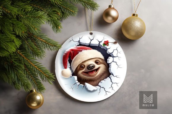 Cute Sloth 3D Christmas Ornament Clipart for Graphics and Crafts