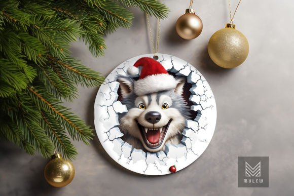 Cute Wolf 3D Christmas Ornament Clipart Graphics for Crafts