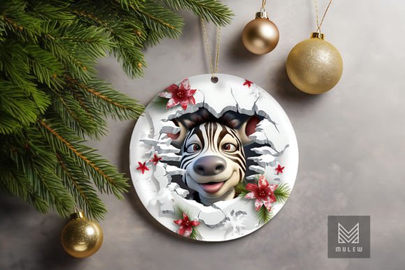 Cute Zebra 3D Christmas Ornament Clipart Graphics for Crafts