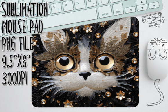 Floral 3D Kitten Mouse Mat Art Graphics and Crafts