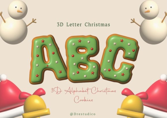 Green Gingerbread Christmas 3D Letter Graphics and Illustrations
